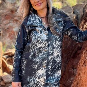 Women's Black & White Cowhide Pattern Button-Front Coat